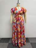 Geometric Print Bandage Tops And Slit Skirt Two Piece Set NY-10513