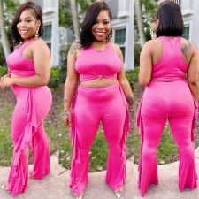Plus Size Solid Color Vest And Pants Two Piece Set XMY-9436