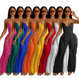 Sexy Solid Sling Tops And Tassel Pants Two Piece Set AIL-246