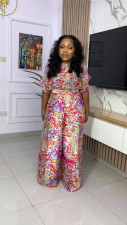 Plus Size Flare Sleeve Wide Leg Pant Two Piece Set WY-9042