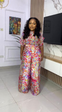 Plus Size Flare Sleeve Wide Leg Pant Two Piece Set WY-9042