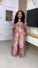 Plus Size Flare Sleeve Wide Leg Pant Two Piece Set WY-9042