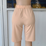 Solid Long Sleeve Blazer Coat And Shorts Two Piece Set AIL-245