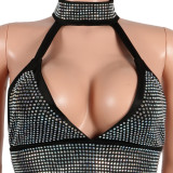 Sexy Hot Drill Deep V Neck Halter Two Piece Skirt Set FSXF-70