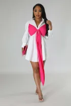 Long Sleeve Color Block Shirt Dress XMY-9437