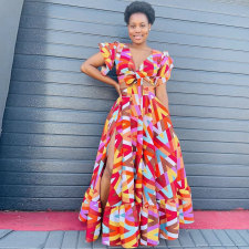 Geometric Print Bandage Tops And Slit Skirt Two Piece Set NY-10513