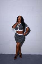 Houndstooth Print Short Sleeve Skirt Two Piece Set ME-8397