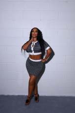 Houndstooth Print Short Sleeve Skirt Two Piece Set ME-8397