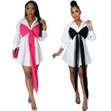 Long Sleeve Color Block Shirt Dress XMY-9437