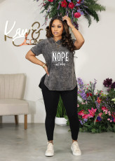 Plus Size Letter Print Short Sleeve Pants Sport Two Piece Set WAF-7589319