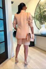Solid Long Sleeve Blazer Coat And Shorts Two Piece Set AIL-245