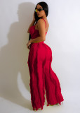 Sexy Solid Sling Tops And Tassel Pants Two Piece Set AIL-246