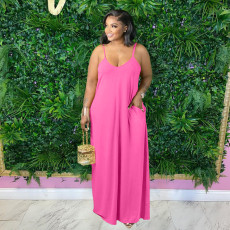 Plus Size Solid Color Sling Loose Maxi Dress WAF-77609