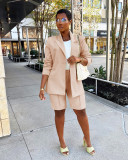 Solid Long Sleeve Blazer Coat And Shorts Two Piece Set AIL-245