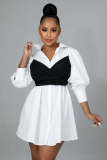 Long Sleeve Color Block Shirt Dress XMY-9437