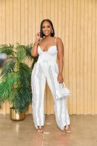 Sexy Solid Sling Tops And Tassel Pants Two Piece Set AIL-246
