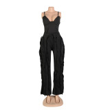 Sexy Solid Sling Tops And Tassel Pants Two Piece Set AIL-246