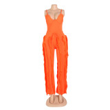 Sexy Solid Sling Tops And Tassel Pants Two Piece Set AIL-246