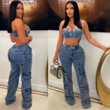 Casual Zipper Elasticated waist Jeans CM-8689