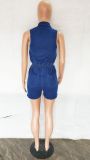 Fashion Short Sleeve Zipper Denim Romper LX-6957