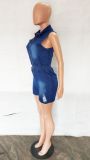 Fashion Short Sleeve Zipper Denim Romper LX-6957