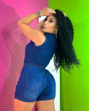 Fashion Short Sleeve Zipper Denim Romper LX-6957