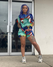 Loose Short Sleeve Pullover And Shorts Print 2 Piece Set OM-1633