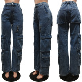 Casual Zipper Elasticated waist Jeans CM-8689