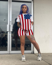 Loose Short Sleeve Pullover And Shorts Print 2 Piece Set OM-1633