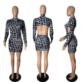 Sexy Hollow Out Long Sleeve Bodycon Dress LUO-6616