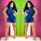 Fashion Short Sleeve Zipper Denim Romper LX-6957