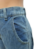 Casual Zipper Elasticated waist Jeans CM-8689