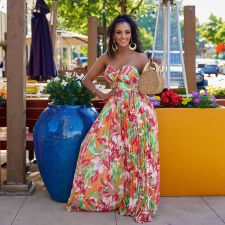 Plus Size Wrap Chest Print Pleated Jumpsuit NY-10519