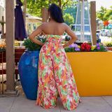 Plus Size Wrap Chest Print Pleated Jumpsuit NY-10519