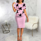 Print Short Sleeve Tops And Skirt 2 Piece Set SMR-11926