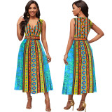 Print Sleeveless V Neck Long Dress SMR-11905