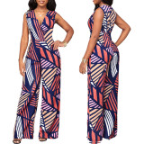Print Sleeveless V Neck Jumpsuit SMR-12032