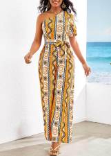 Single Shoulder Print Jumpsuit(With Waist Belt) SMR-11994
