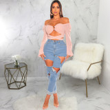 Fashion Slim Holes Jeans HSF-2730