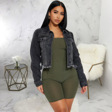 Fashion Denim Holes Shorts Coat HSF-2716
