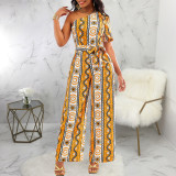 Single Shoulder Print Jumpsuit(With Waist Belt) SMR-11994