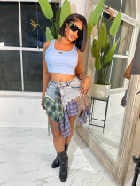 Sexy Irregular Plaid Patchwork Denim Skirt ZSD-0601