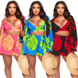 Casusl Print Long Sleeve Three Piece Shorts Set YD-8757
