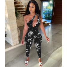 Ink Print Slant Shoulder Sexy Jumpsuit MDF-5378