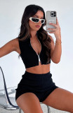 Casual Solid Zipper Sports Home Two Piece Shorts Set MZ-2803