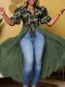 Plus Size Camouflage Print Lapel Mesh Patchwork Maxi Dress SH-390497