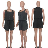Solid Sleeveless U Neck Two Piece Shorts Set YD-8758