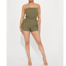 Solid Color Wrap Chest Romper ASL-6679