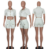 Solid Color Single-breasted Button Two Piece Set YD-8756