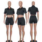 Solid Color Single-breasted Button Two Piece Set YD-8756